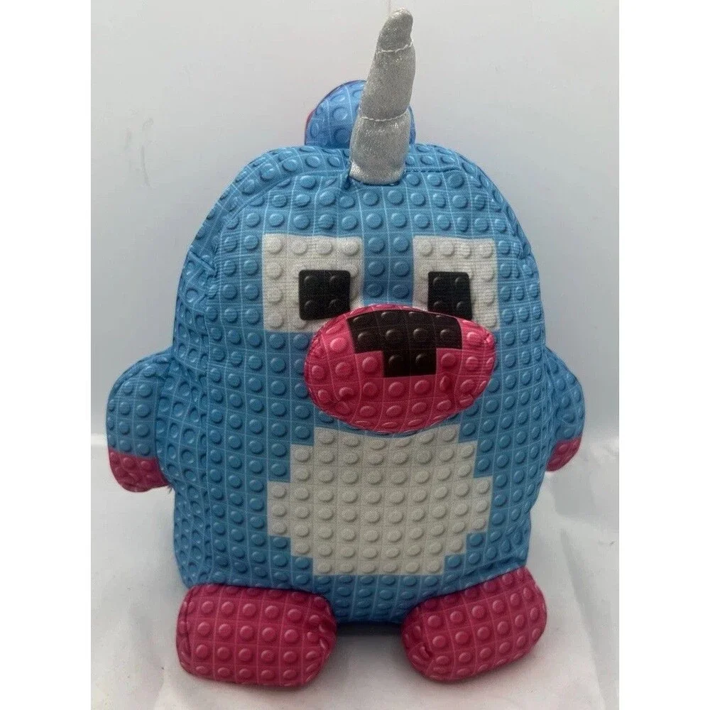 Nanco Blue Unicorn Plush 10” Pixel Block Style Stuffed Animal Pink White Toy